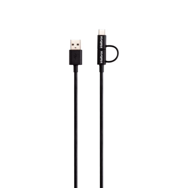 Cabo USB - Micro USB + USB-C 1,2m PVC Preto Intelbras EUABC 12PP