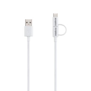 Cabo USB para Micro USB e USB-C 1,2m PVC branco Intelbras EUABC 12PB