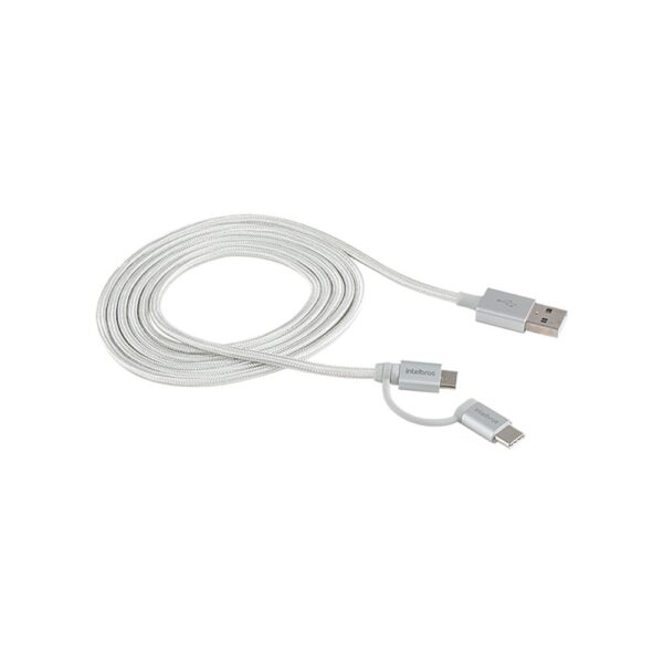 Cabo USB para Micro USB e USB-C 1,5m PVC nylon branco Intelbras EUABC 15NB