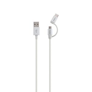 Cabo USB para Micro USB e USB-C 1,5m PVC nylon branco Intelbras EUABC 15NB