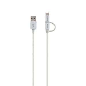 Cabo USB para Micro USB e USB-C 1,5m PVC nylon branco Intelbras EUABC 15NB