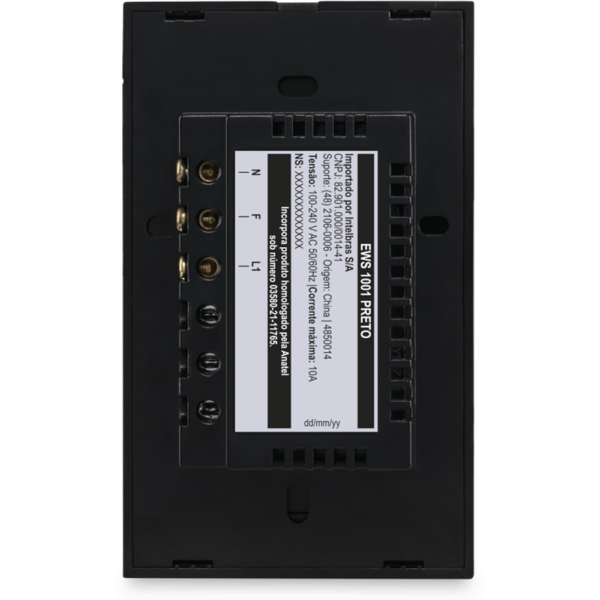 Interruptor Inteligente Touch Wi-Fi 1 Tecla Preto - Intelbras EWS 1001 PT