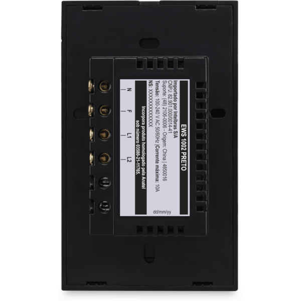 Interruptor Inteligente Touch Wi-Fi 2 Teclas Preto - Intelbras EWS 1002 PT
