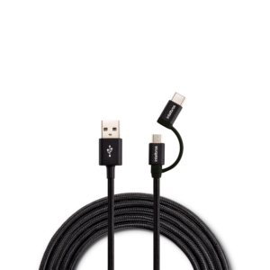 Cabo USB - Micro USB + USB-C 1,5m Nylon Preto Intelbras EUABC 15NP